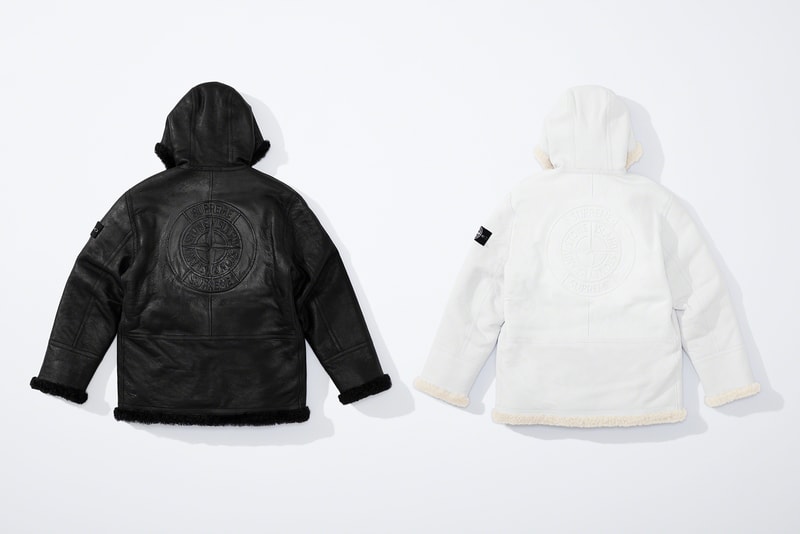 supreme stone island fall collaboration outerwear jackets hoodies bucket hats white black orange