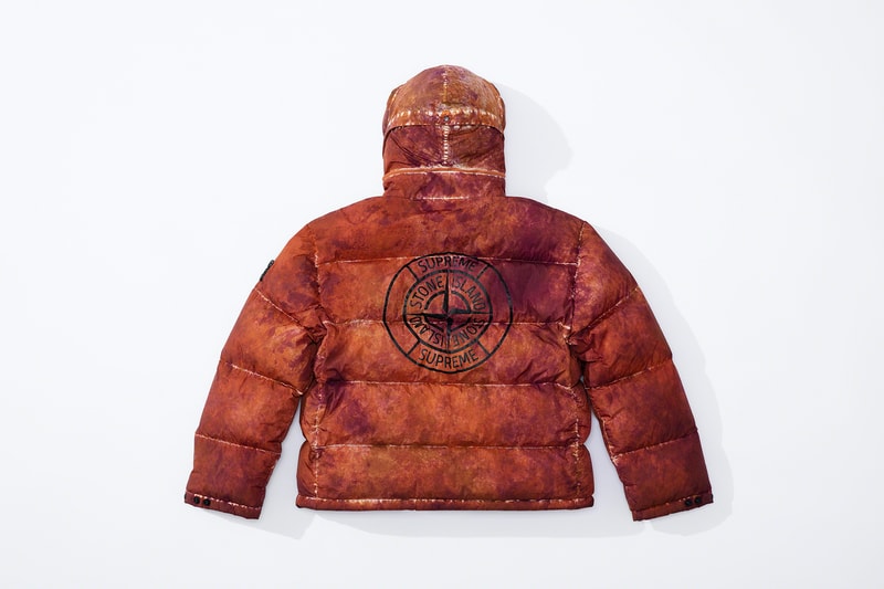 supreme stone island fall collaboration outerwear jackets hoodies bucket hats white black orange