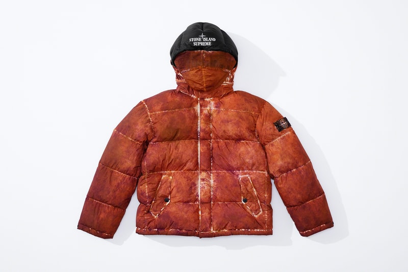 supreme stone island fall collaboration outerwear jackets hoodies bucket hats white black orange