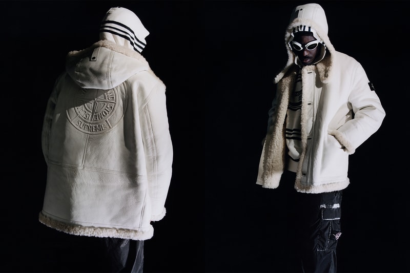 supreme stone island fall collaboration outerwear jackets hoodies bucket hats white black orange