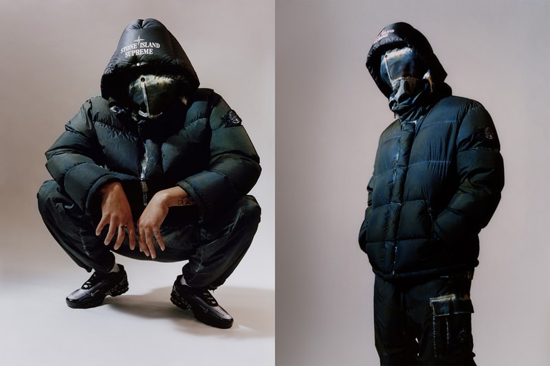 supreme stone island fall collaboration outerwear jackets hoodies bucket hats white black orange