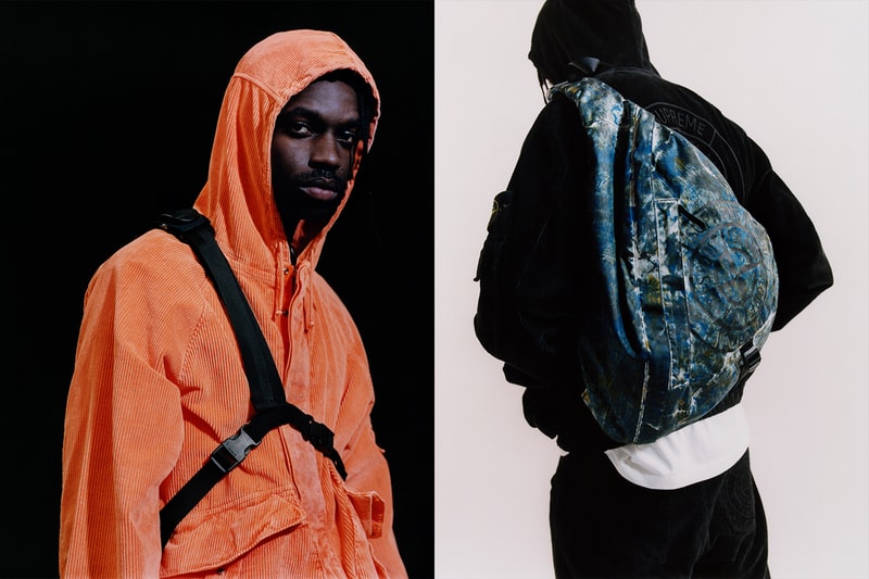 supreme stone island fall collaboration outerwear jackets hoodies bucket hats white black orange