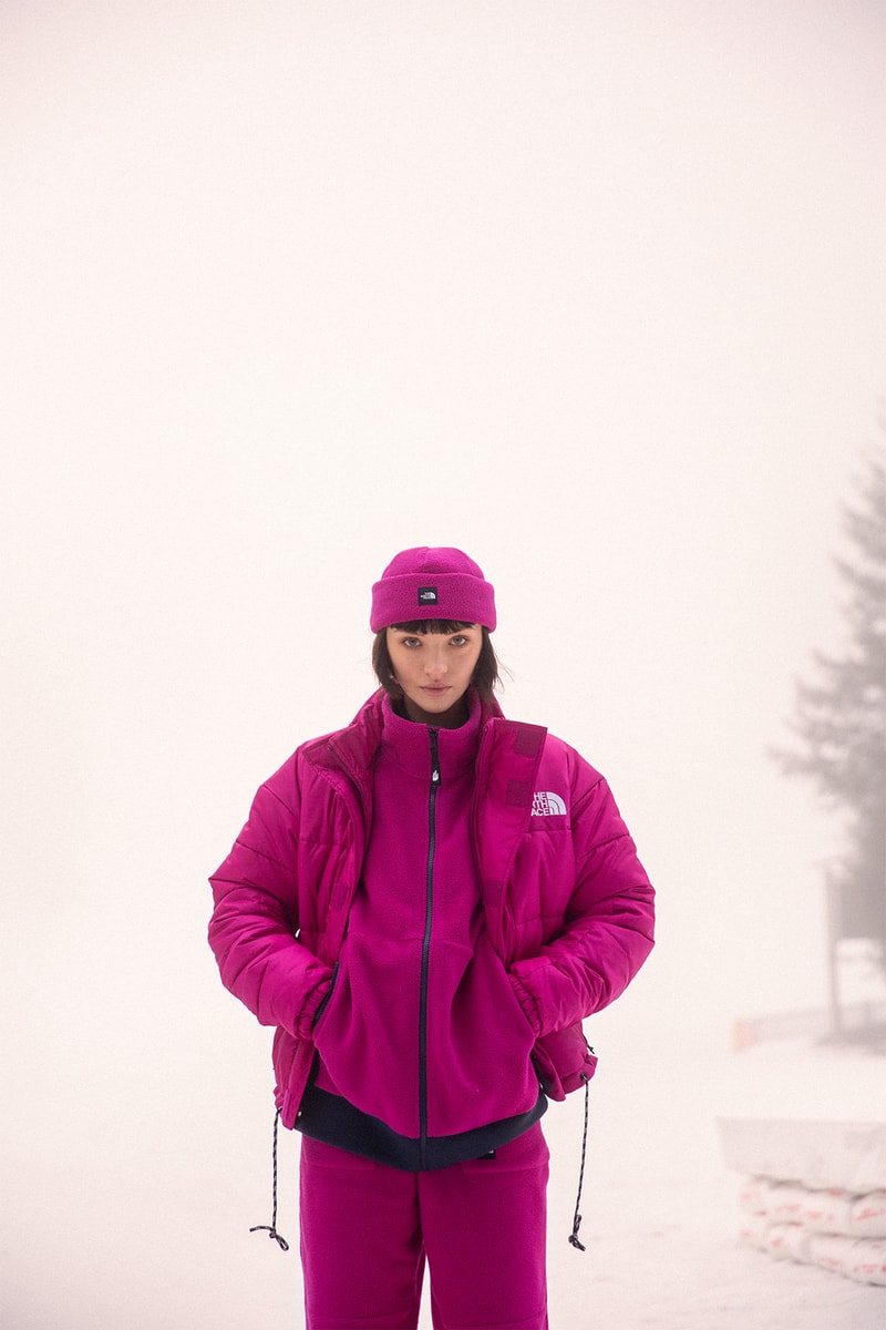 the north face snow rogue collection outerwear jackets puffer fleece pants hats beanies pink yellow blue 