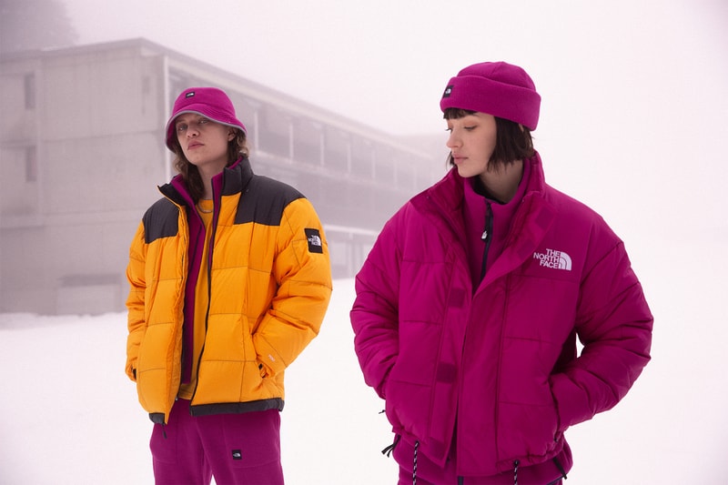 the north face snow rogue collection outerwear jackets puffer fleece pants hats beanies pink yellow blue 