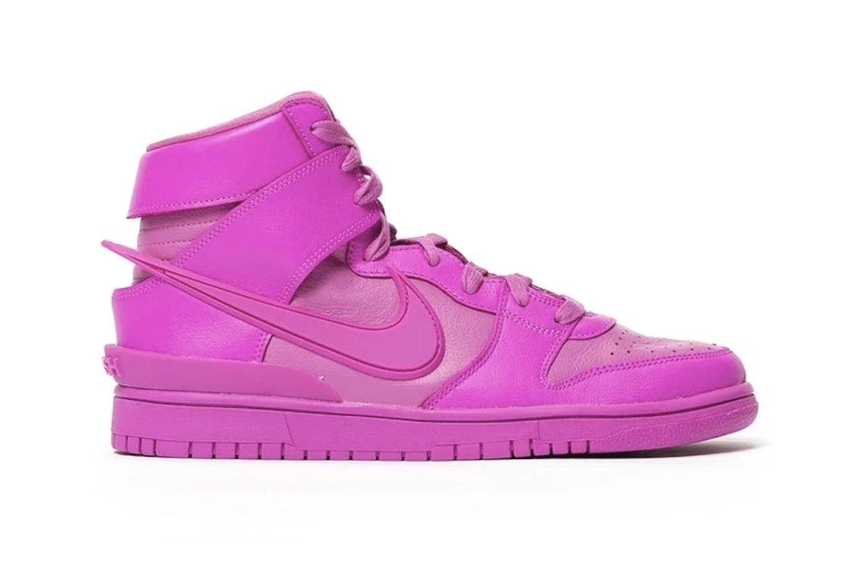 ambush nike dunk high lethal pink active cosmic fuchsia collaboration yoon ahn sneakers on-foot look 
