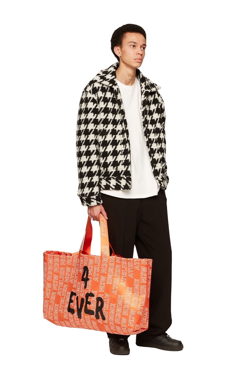 atelier new regime montreal brand fall winter lookbook houndstooth fleece jacket orange tote bag