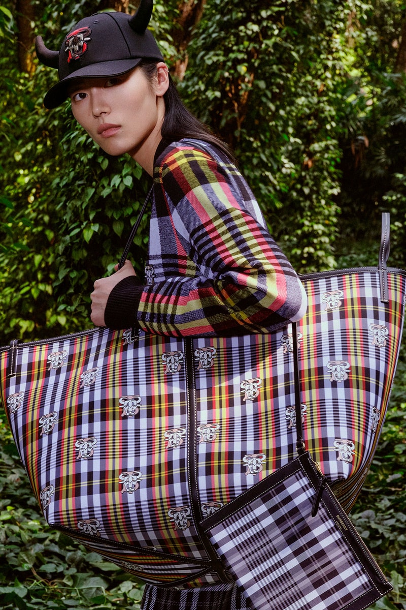 burberry lunar new year of the ox campaign collection feng li check plaid handbags shirt cap
