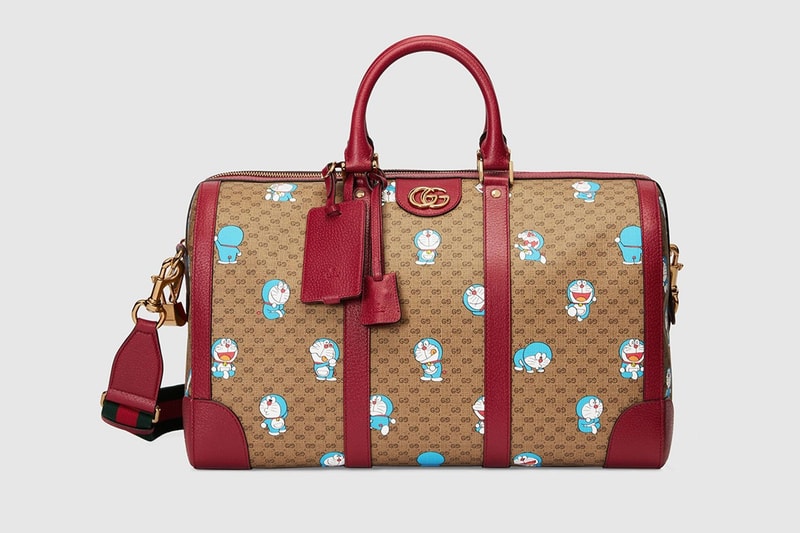 gucci doraemon capsule collaboration collection gg monogram duffle bag