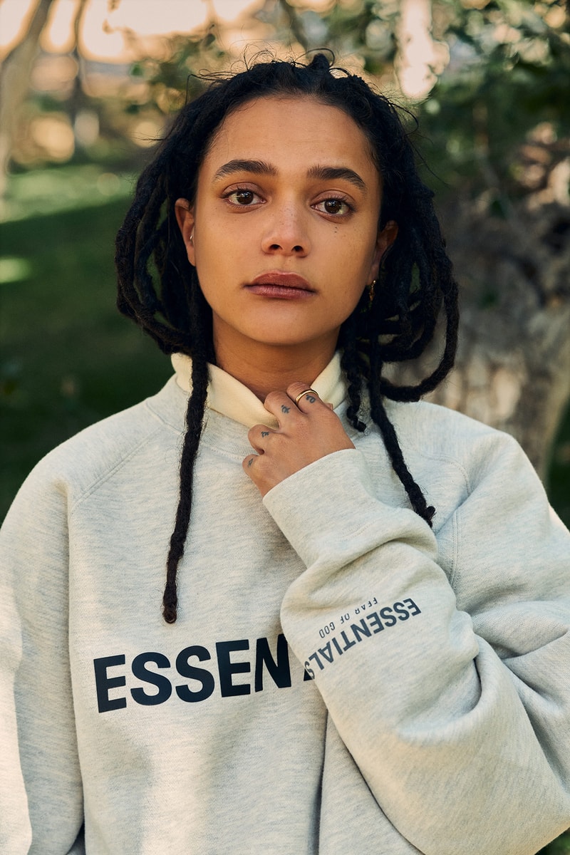 Fear of God ESSENTIALS Holiday 2020 Collection Lookbook Sweatshirt Sasha Lane