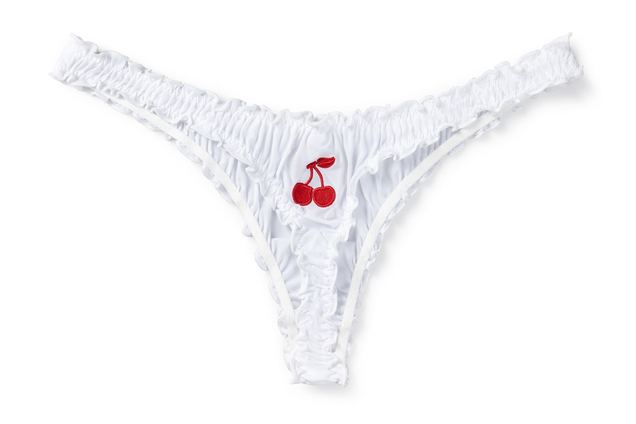 Fruity Booty Ruffled Brazilian Thongs Cherry Embroidery Lingerie Underwear White Snow Pink Blush