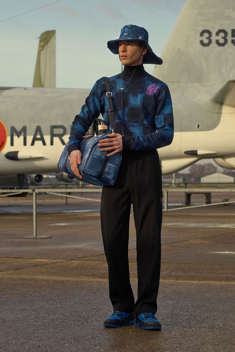 louis vuitton mens pre-fall 2021 collection lookbook virgil abloh damier pattern hat sweater