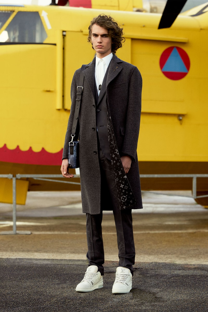 louis vuitton mens pre-fall 2021 collection lookbook virgil abloh lv monogram coat trainers sneakers