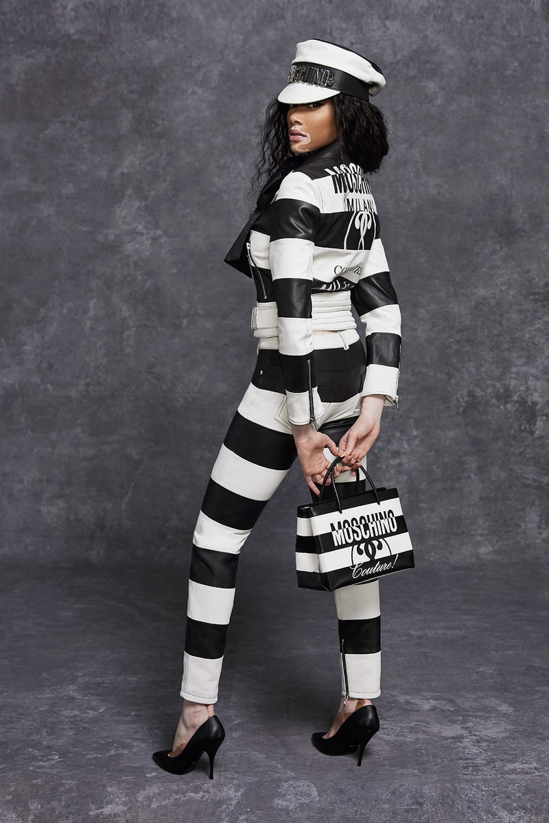 moschino pre fall 2021 womenswear collection lookbook jeremy scott winnie harlow sweatsuit dresses designer bag