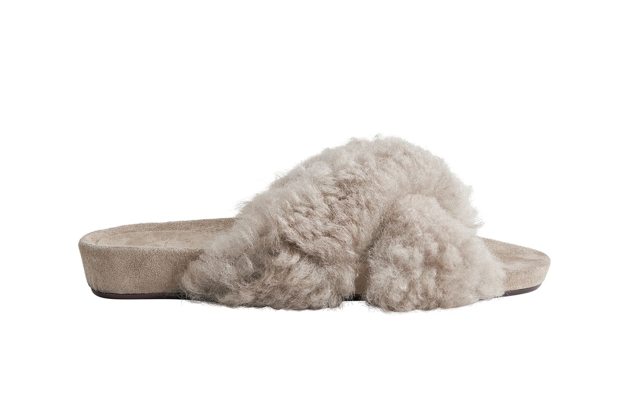 net a porter atp atelier collaboration doris everyday sandals shearling fur gray