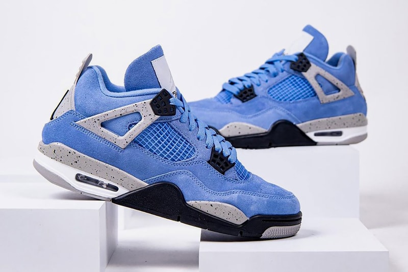 nike air jordan 4 sneakers university blue white colorway shoes footwear sneakerhead