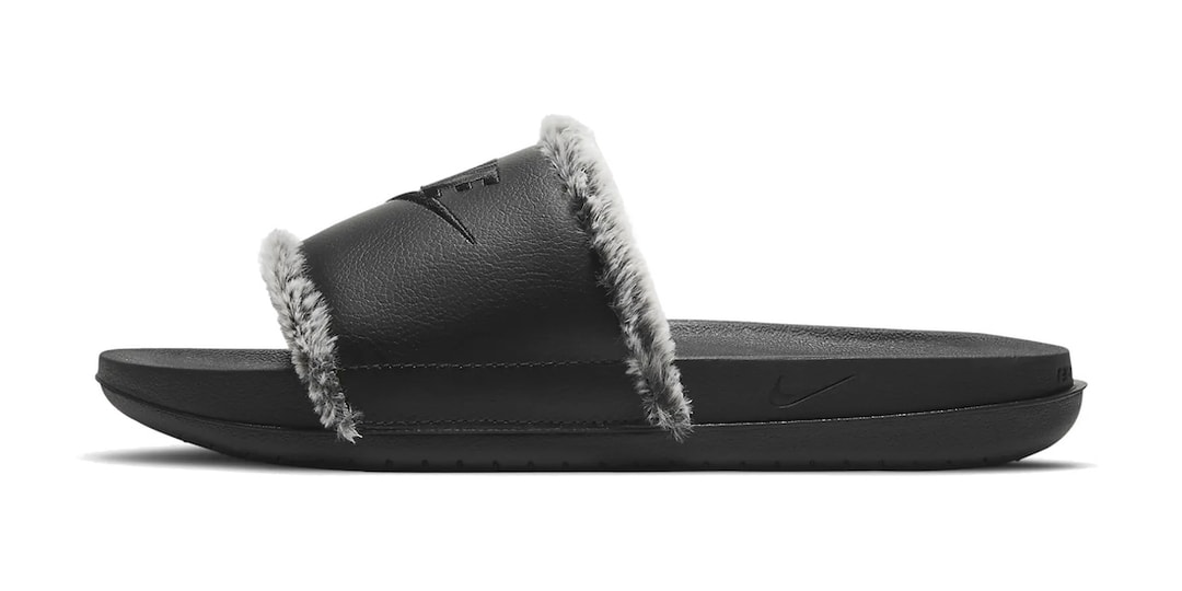 Nike Men\'s Black Faux Fur Slide Sneakers with Silver Swoosh Nike Offcourt Faux Fur Slides – DTLR main image 4