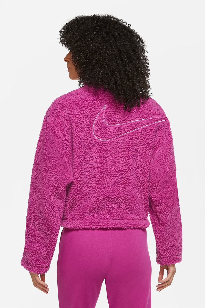nike sportswear womens swoosh shearling jacket pink white fashion 