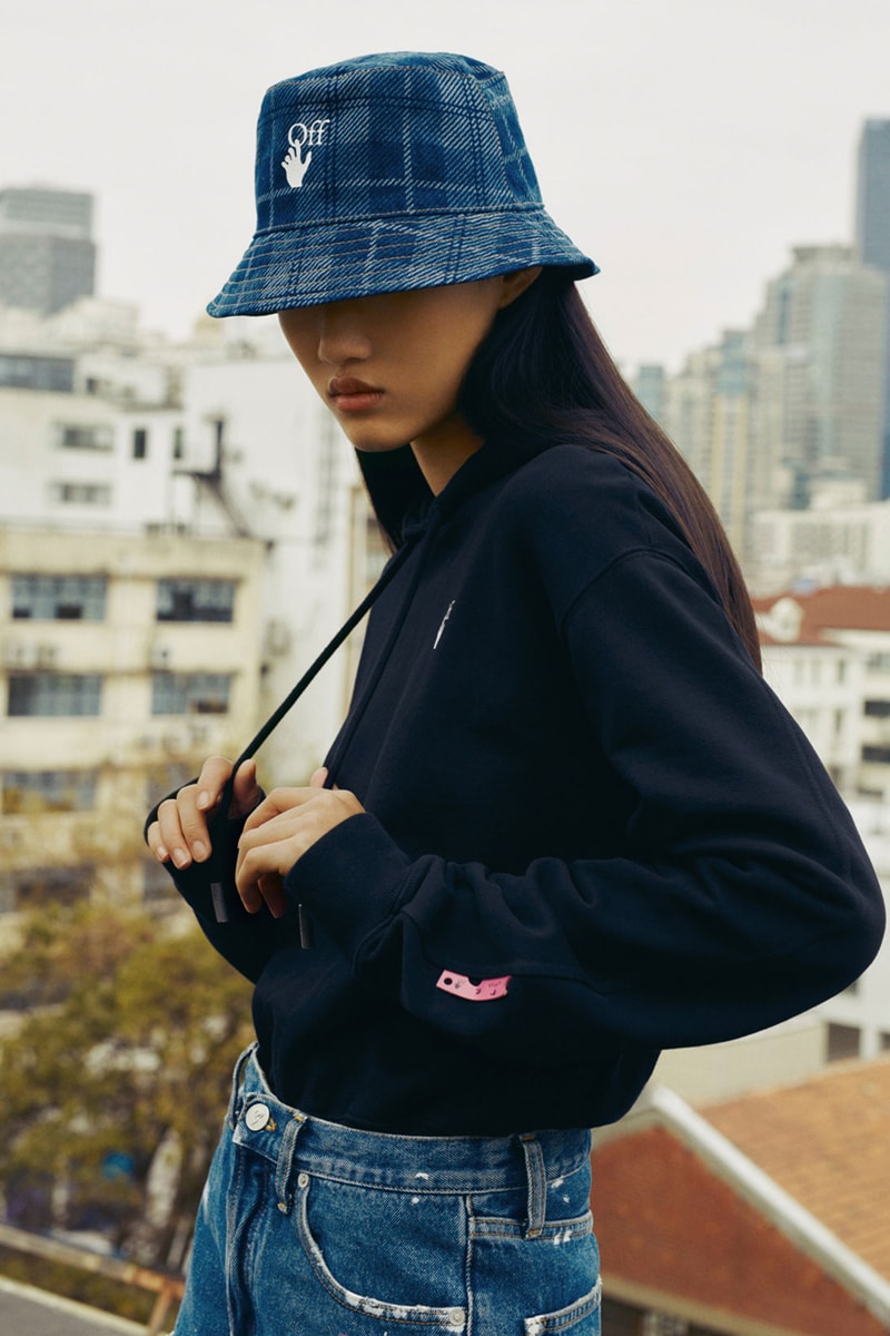 off-white wechat weixin mini program capsule collaboration china denim plaid check bucket hats jeans