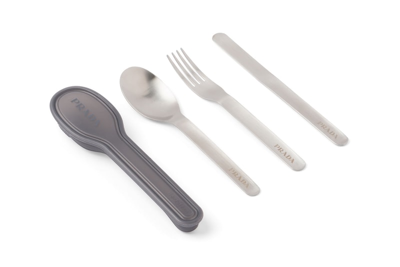 prada black and blum stainless steel logo cutlery spoons forks sustainable