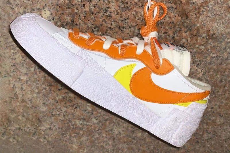 sacai nike blazer low magma orange yellow white collaboration release info