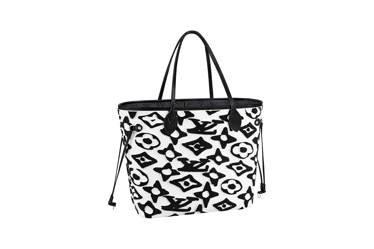 Louis Vuitton Neverfull MM & Pouch Urs Fischer Black White Handle  Shoulder Bag