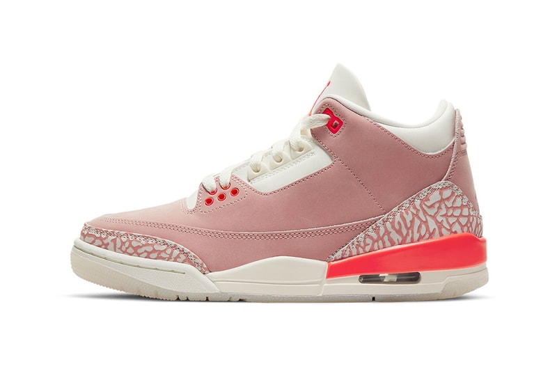nike air jordan 3 aj3 rust pink womens sneakers laterals side elephant print neon sail white