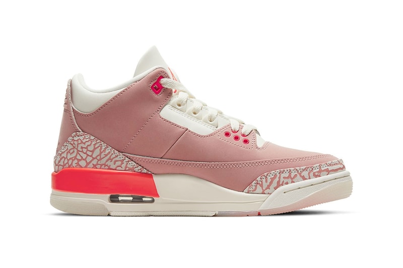 nike air jordan 3 aj3 rust pink womens sneakers medial sides elephant print details sail white