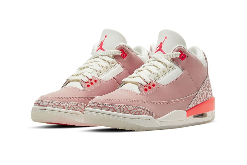 nike air jordan 3 aj3 rust pink womens sneakers side view neon accent sail midsole white jumpman logo