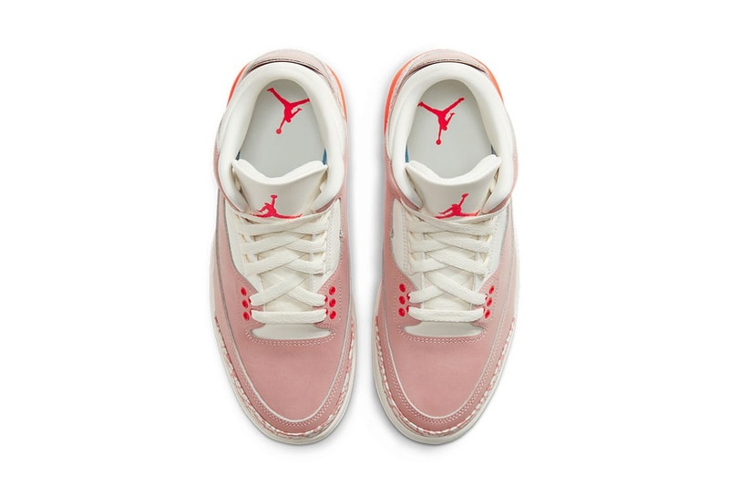 nike air jordan 3 aj3 rust pink womens sneakers top view white sail jumpman logo footbed insole tongue