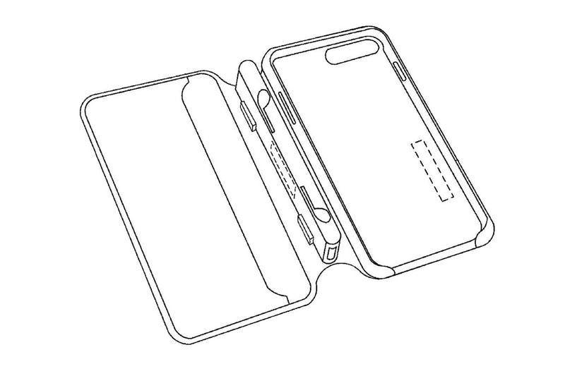 apple iphone case airpods charging built-in integrated design mock-up illustration drawing folding style slots inner structure