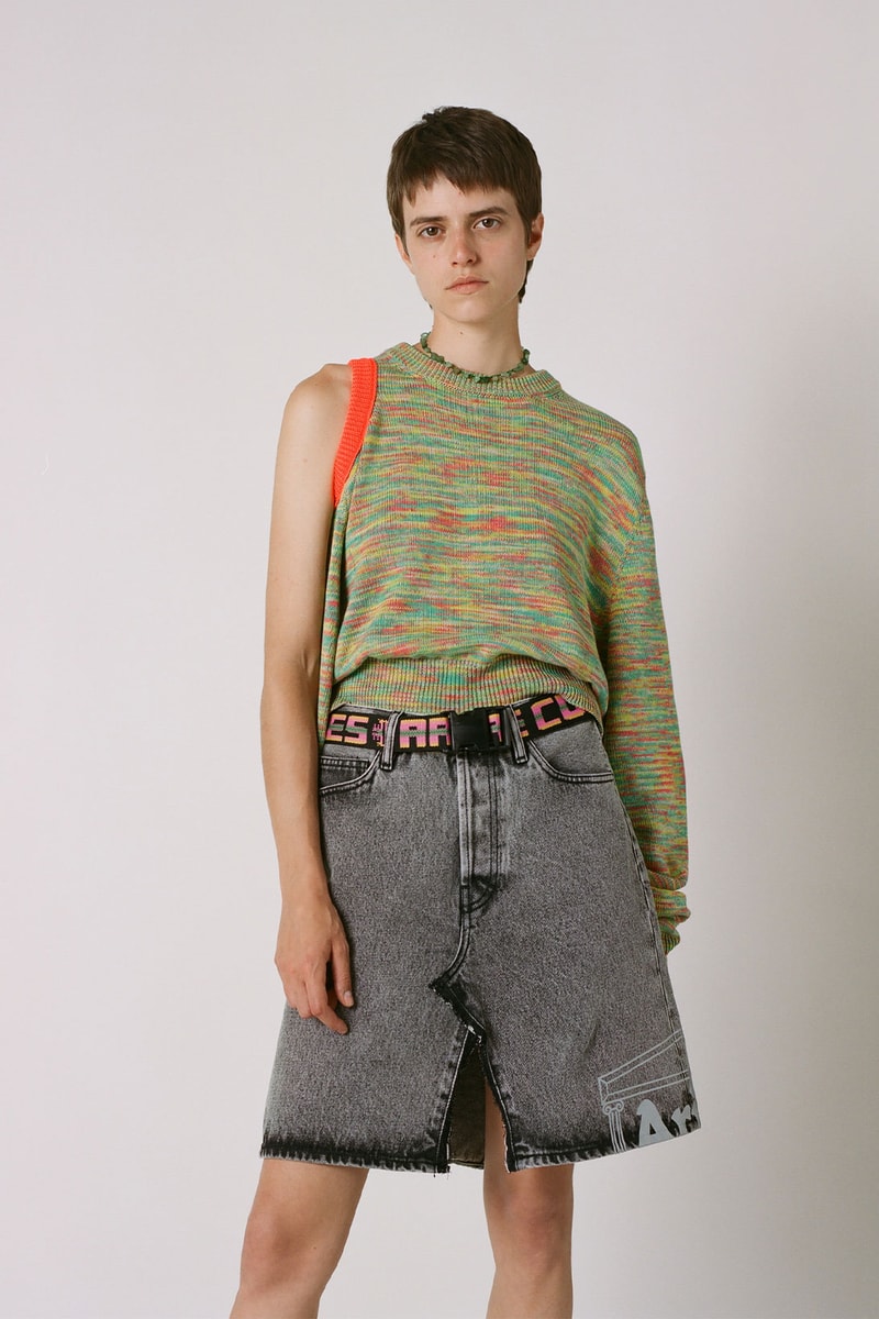 aries spring summer ss21 collection lookbook asymmetrical knit sweater denim skirt