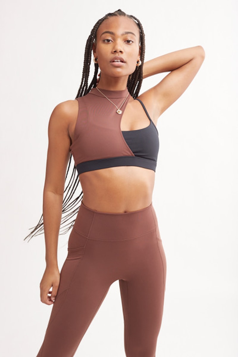 bandier le ore activewear sustainable private label sports bra leggings brown black