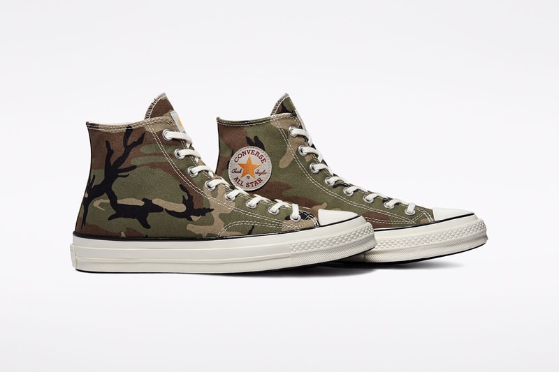 carhartt wip converse chuck 70 icons collaboration sneakers camouflage pattern details logo