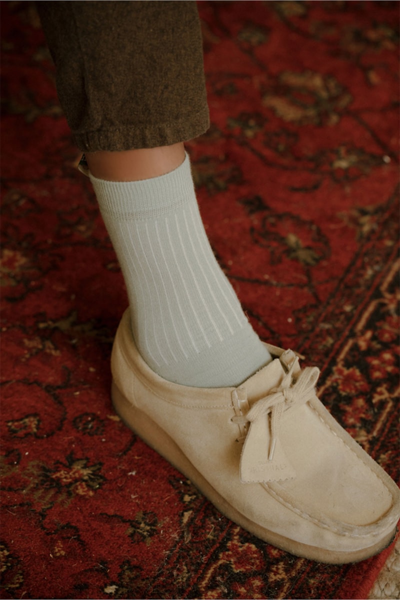 comme si lichen collaboration lookbook socks green clarks wallabee beige jayden hooper