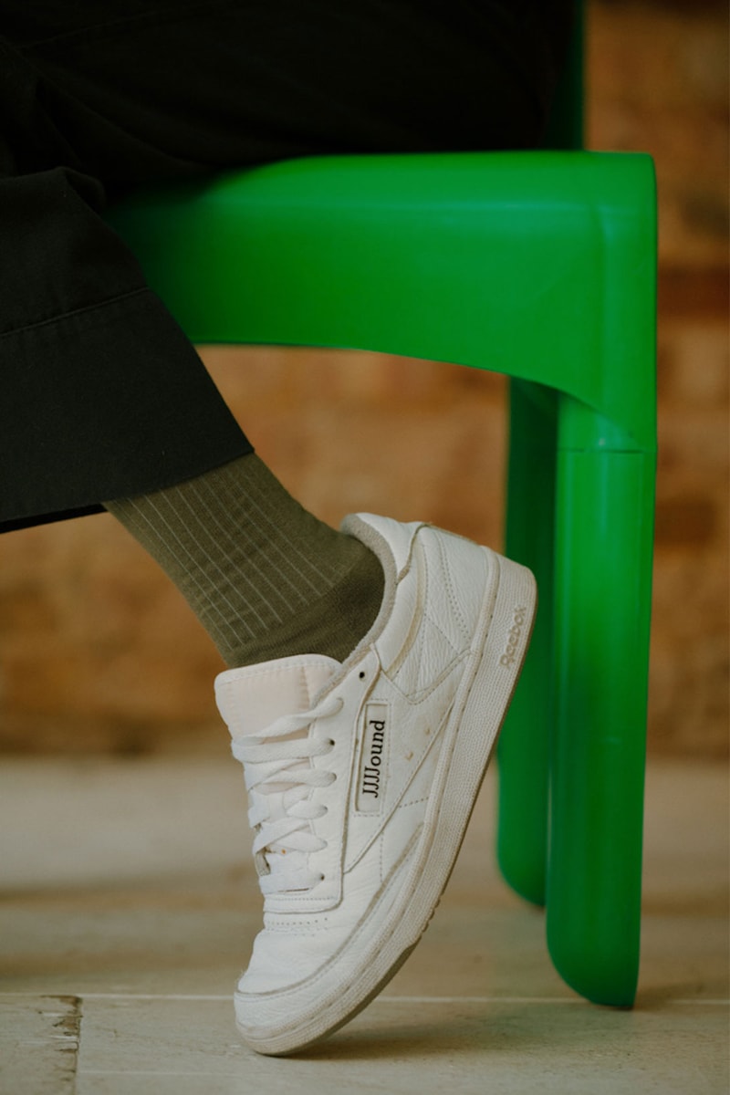 comme si lichen collaboration lookbook socks khaki green jjjjound reebok club c