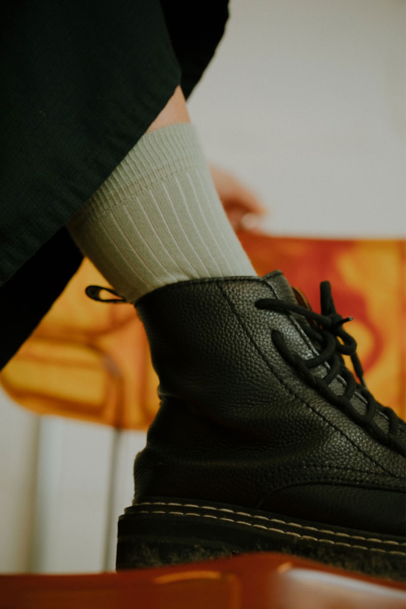 comme si lichen collaboration lookbook socks khaki moss green black boots ankle