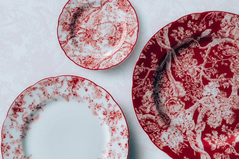 dior maison homeware toile de jouy rouge valentines day collection plates saucers red white