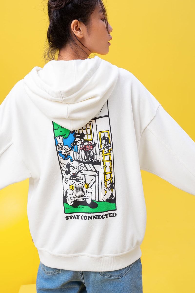disney levis mickey and friends collaboation denim jeans hoodie stay connected white