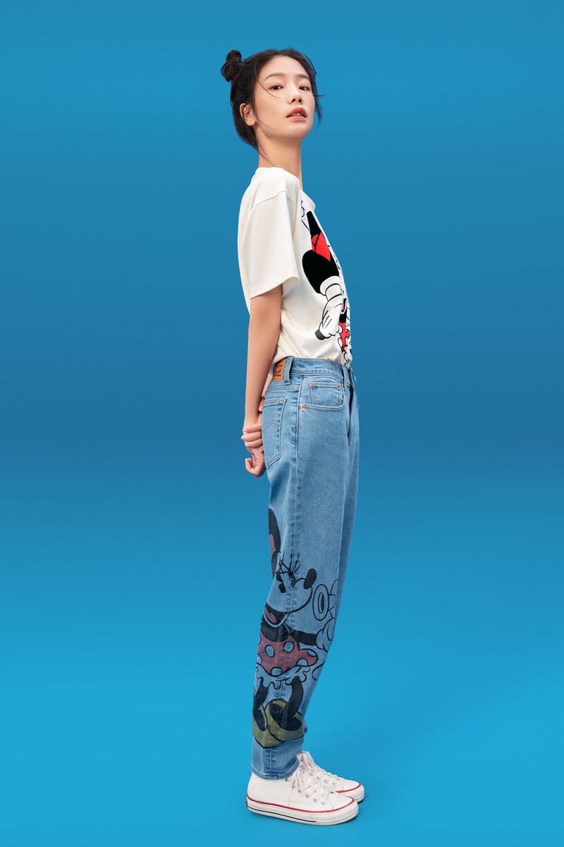 disney levis mickey and friends collaboation denim jeans white t shirt outfit