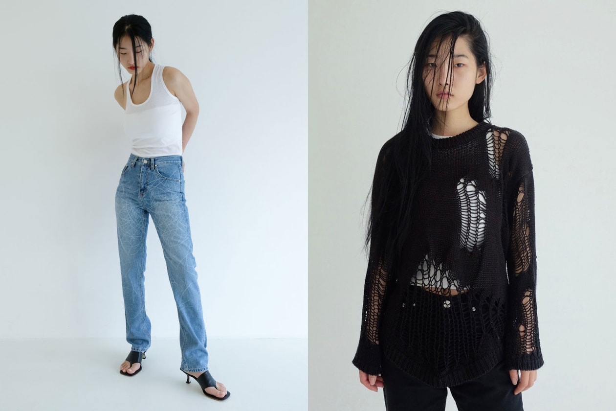 korean fashion emerging female fashion designers brands tuming white tee jeans knit sweater