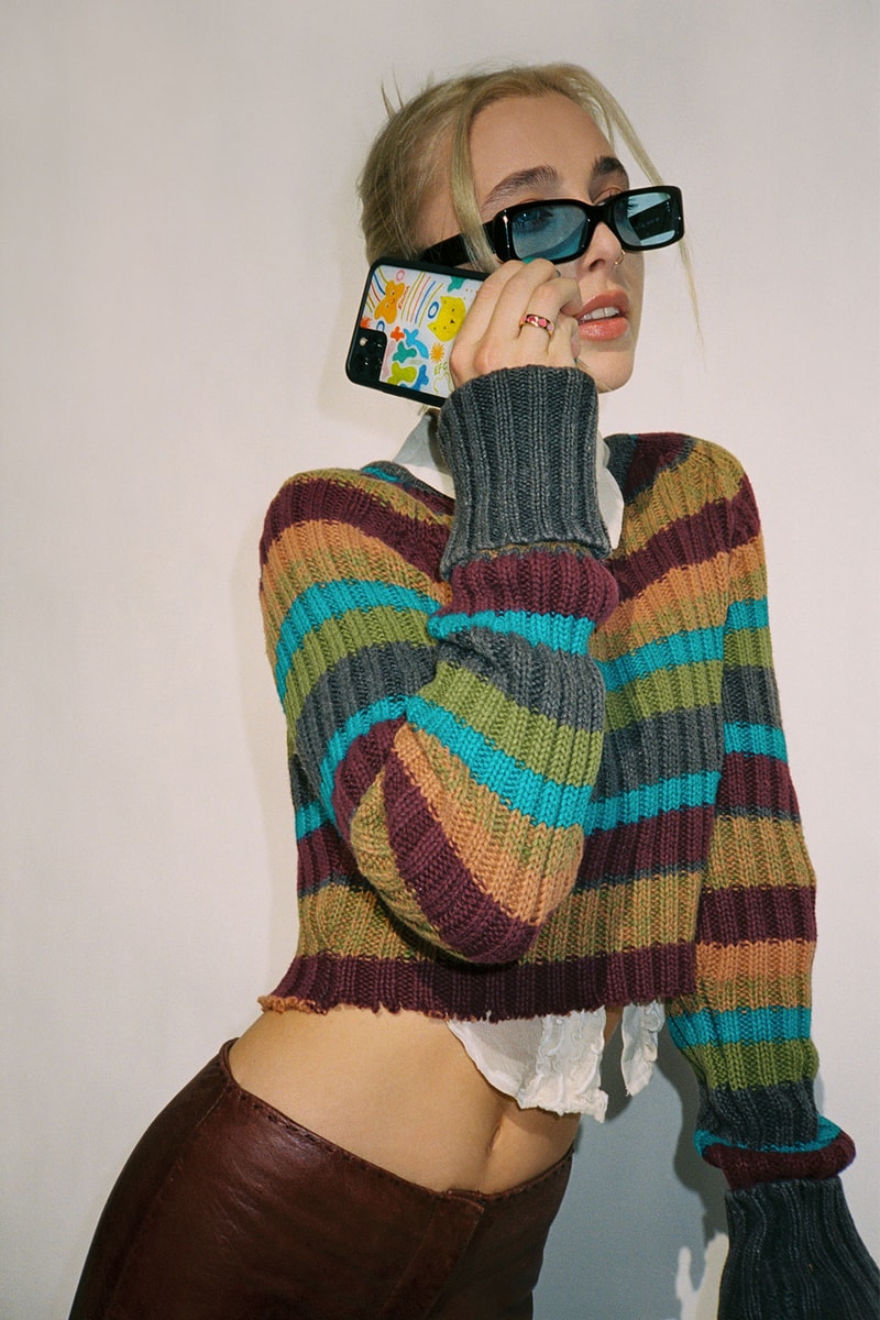emma chamberlain wildflower iphone cases collaboration knit sweater stripes outfit