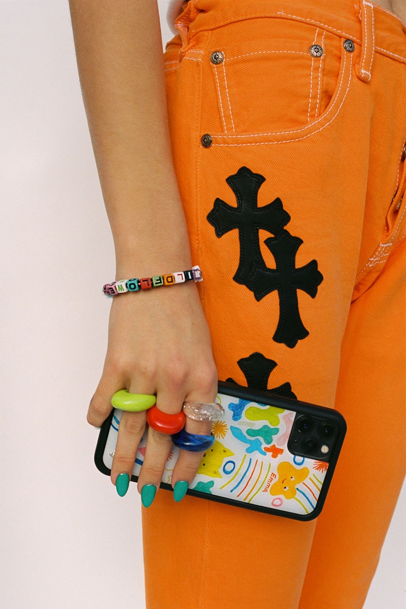 emma chamberlain wildflower iphone cases collaboration orange jeans trousers chrome hearts