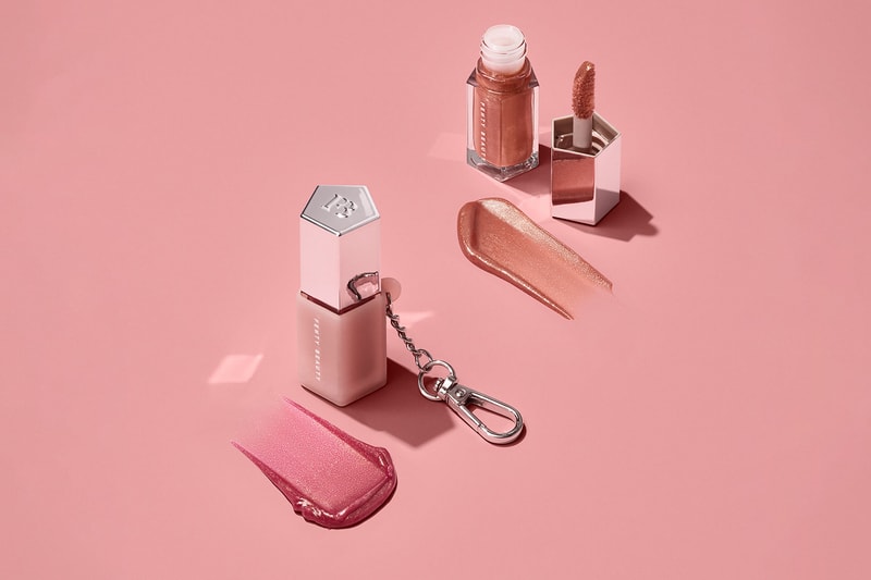 fenty beauty rihanna lip gloss bombs mini lip duo keychain holder pink makeup glow pink dragonfly swatch