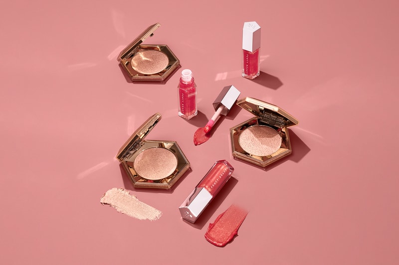 fenty beauty rihanna lunar new year set lip gloss bomb universal luminizer diamond all over highlighter makeup