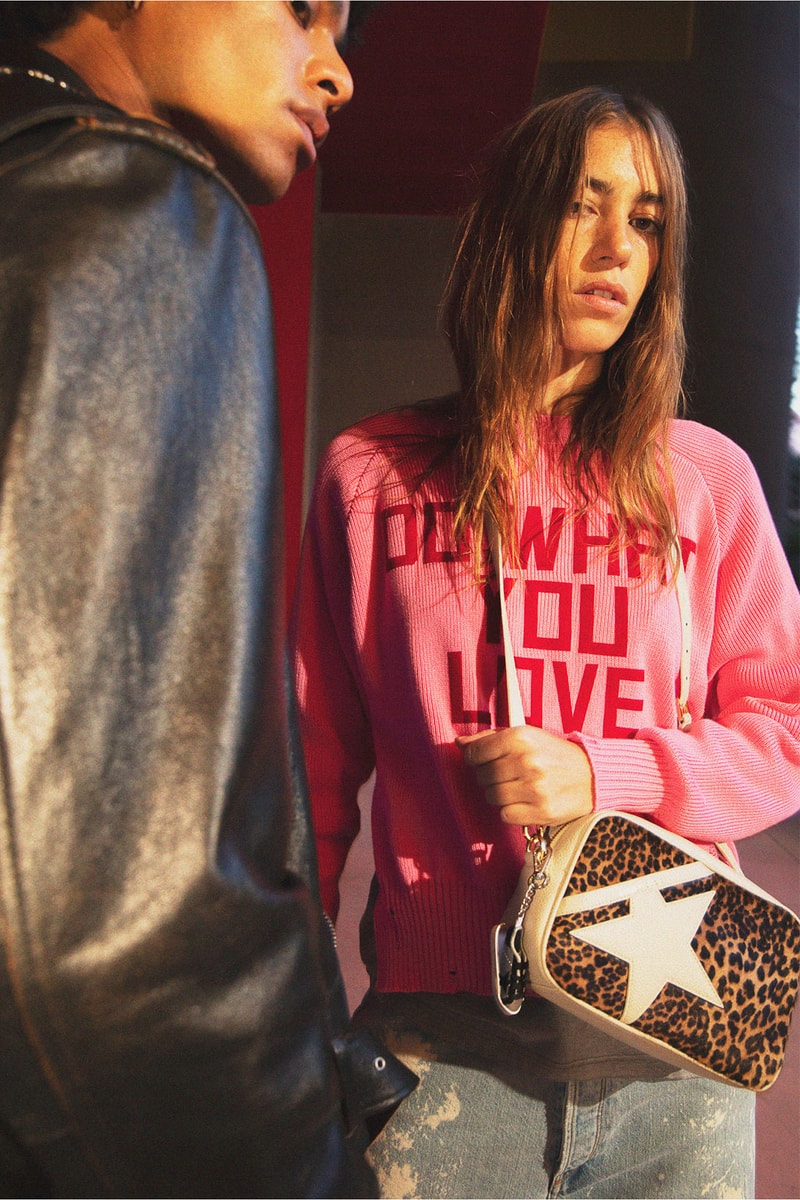golden goose ggdb restar collection pink knit sweater leopard print star bag crossbody
