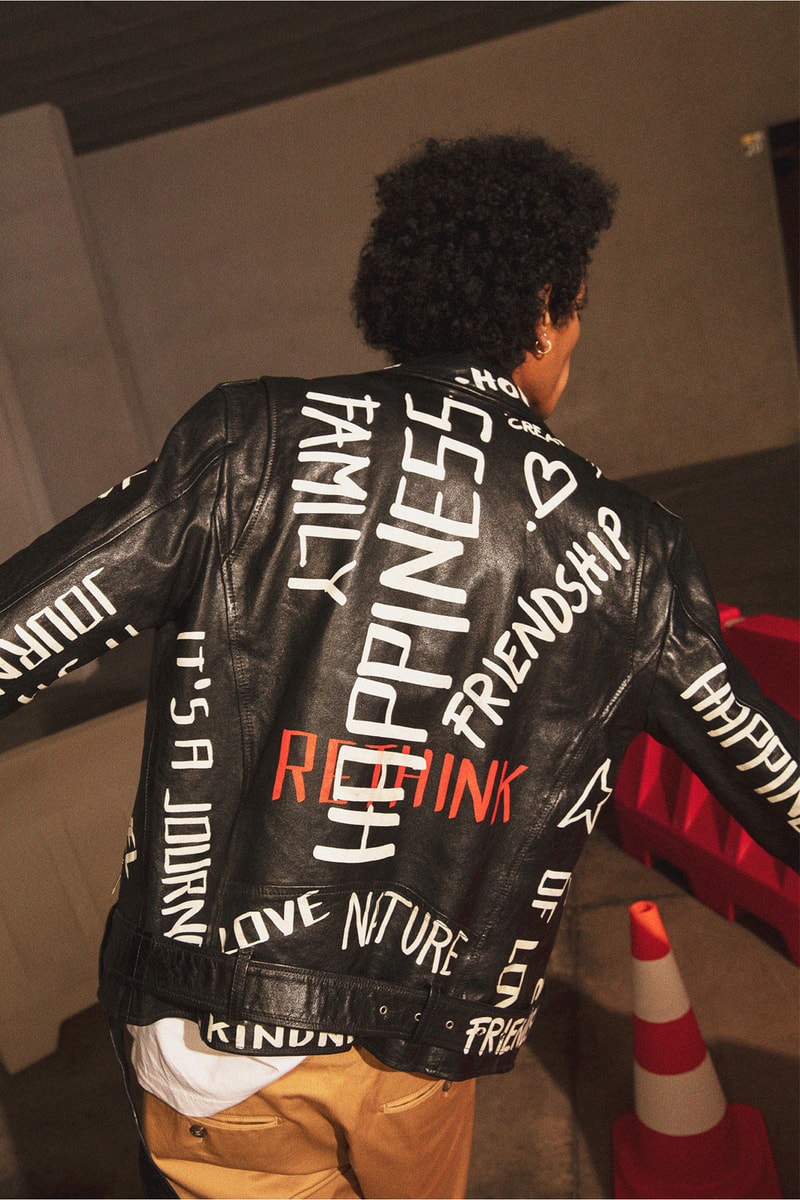 golden goose ggdb restar collection black rider leather jacket biker letter paint