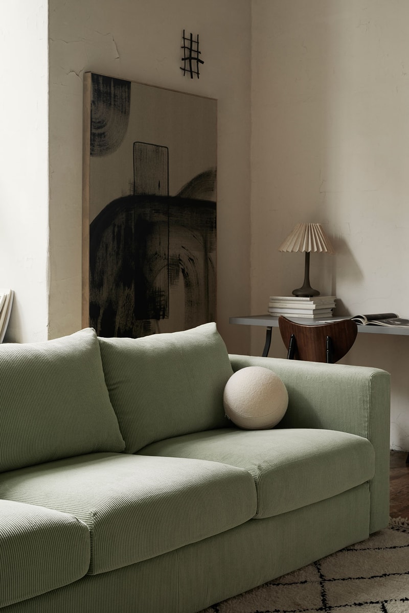 ikea sofa couch corduroy cover apartment therapy bemz maxwell ryan collaboration peacoat cushion wall art