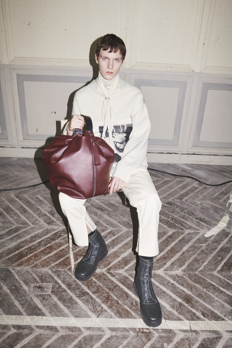 jil sander menswear fall winter fw21 collection lookbook white trousers knit sweater burgundy bag