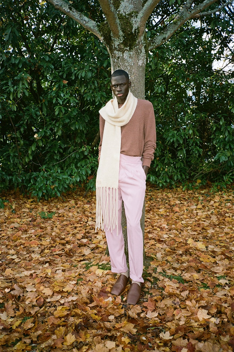 nanushka pre-fall 2021 collection lookbook knit sweater trousers scarf