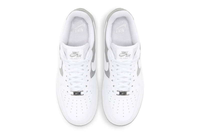 nike air force 1 07 af1 silver metallic glitter white swoosh top upper shoelaces